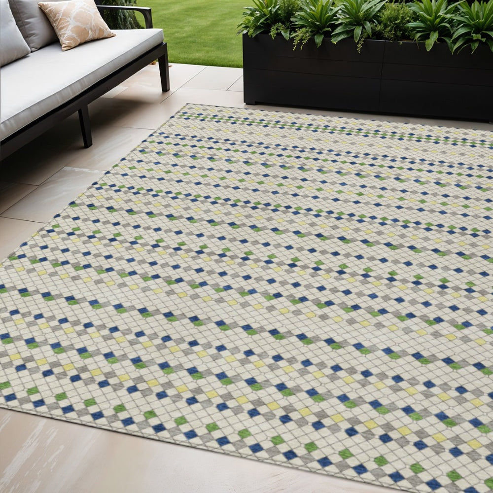 HomeRoots 5' Stylish Linen and Lime Green Striped Area Rug - Durable, Washable, Indoor/Outdoor Versatile Accent 5' X 8' 610535