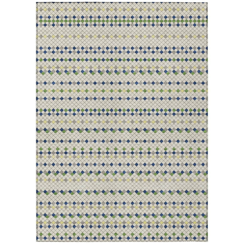 HomeRoots 5' Stylish Linen and Lime Green Striped Area Rug - Durable, Washable, Indoor/Outdoor Versatile Accent 5' X 8' 610535