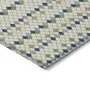 HomeRoots 5' Stylish Linen and Lime Green Striped Area Rug - Durable, Washable, Indoor/Outdoor Versatile Accent 5' X 8' 610535