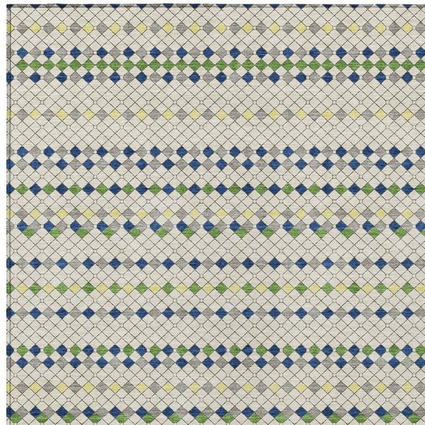 HomeRoots 5' Stylish Linen and Lime Green Striped Area Rug - Durable, Washable, Indoor/Outdoor Versatile Accent 5' X 8' 610535