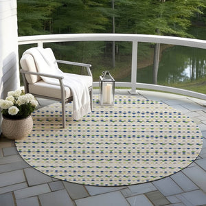 HomeRoots 5' Stylish Linen and Lime Green Striped Area Rug - Durable, Washable, Indoor/Outdoor Versatile Accent 8' Round 610536