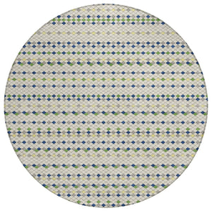HomeRoots 5' Stylish Linen and Lime Green Striped Area Rug - Durable, Washable, Indoor/Outdoor Versatile Accent 8' Round 610536