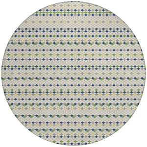 HomeRoots 5' Stylish Linen and Lime Green Striped Area Rug - Durable, Washable, Indoor/Outdoor Versatile Accent 8' Round 610536