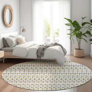 HomeRoots 5' Stylish Linen and Lime Green Striped Area Rug - Durable, Washable, Indoor/Outdoor Versatile Accent 8' Round 610536