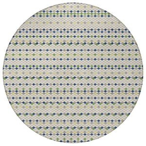 HomeRoots 5' Stylish Linen and Lime Green Striped Area Rug - Durable, Washable, Indoor/Outdoor Versatile Accent 8' Round 610536