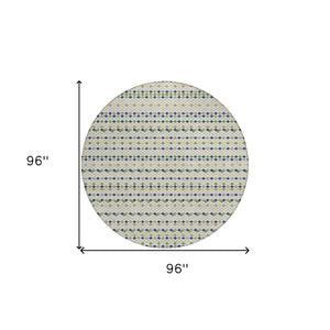 HomeRoots 5' Stylish Linen and Lime Green Striped Area Rug - Durable, Washable, Indoor/Outdoor Versatile Accent 8' Round 610536