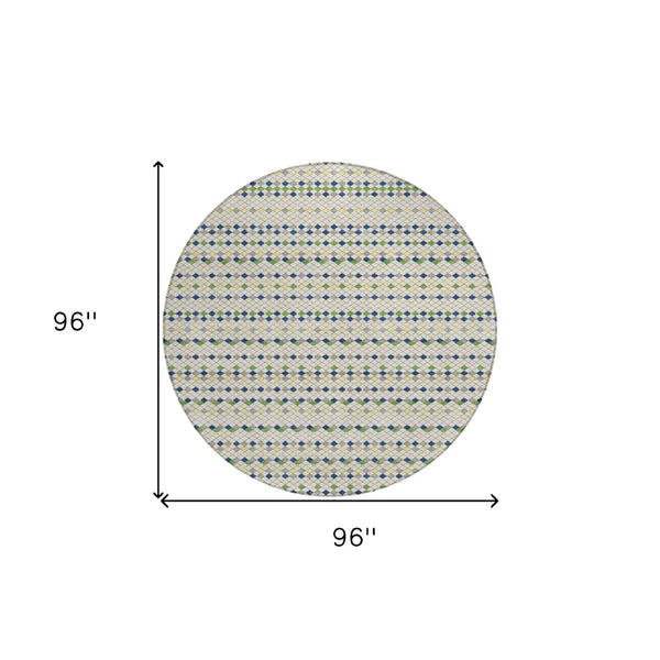 HomeRoots 5' Stylish Linen and Lime Green Striped Area Rug - Durable, Washable, Indoor/Outdoor Versatile Accent 8' Round 610536
