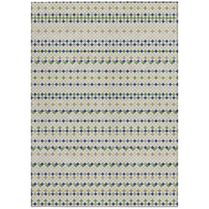 HomeRoots 5' Stylish Linen and Lime Green Striped Area Rug - Durable, Washable, Indoor/Outdoor Versatile Accent 8' X 10' 610537