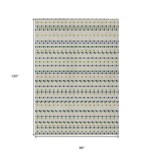 HomeRoots 5' Stylish Linen and Lime Green Striped Area Rug - Durable, Washable, Indoor/Outdoor Versatile Accent 8' X 10' 610537