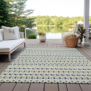 HomeRoots 5' Stylish Linen and Lime Green Striped Area Rug - Durable, Washable, Indoor/Outdoor Versatile Accent 8' X 10' 610537