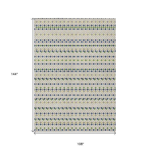 HomeRoots 5' Stylish Linen and Lime Green Striped Area Rug - Durable, Washable, Indoor/Outdoor Versatile Accent 9' X 12' 610538