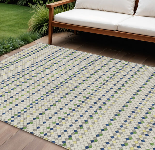 HomeRoots 5' Stylish Linen and Lime Green Striped Area Rug - Durable, Washable, Indoor/Outdoor Versatile Accent 9' X 12' 610538