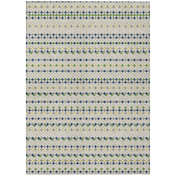 HomeRoots 5' Stylish Linen and Lime Green Striped Area Rug - Durable, Washable, Indoor/Outdoor Versatile Accent 9' X 12' 610538