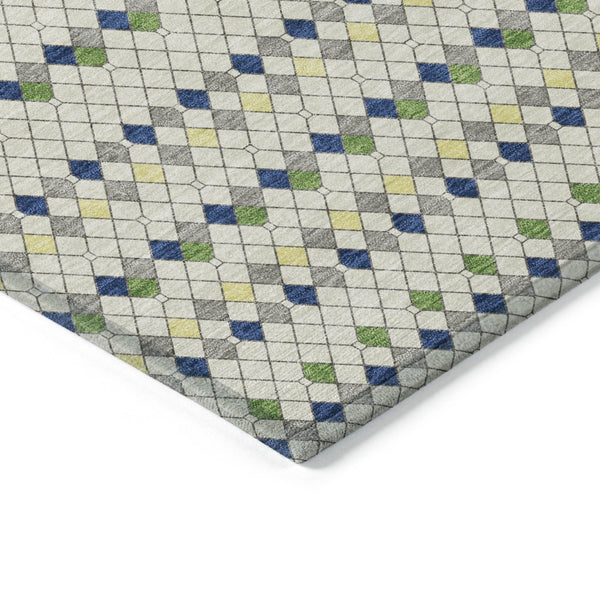 HomeRoots 5' Stylish Linen and Lime Green Striped Area Rug - Durable, Washable, Indoor/Outdoor Versatile Accent 9' X 12' 610538