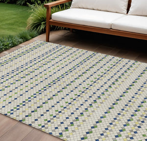 HomeRoots 5' Stylish Linen and Lime Green Striped Area Rug - Durable, Washable, Indoor/Outdoor Versatile Accent 10' X 14' 610539