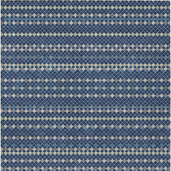 HomeRoots 5' Navy Blue and Mint Green Striped Indoor Outdoor Area Rug – Durable, Washable, Stylish Décor Solution 5' X 8' 610547