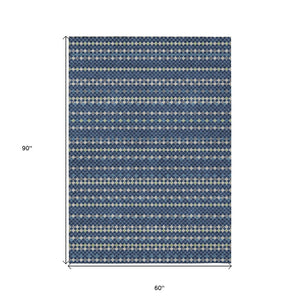 HomeRoots 5' Navy Blue and Mint Green Striped Indoor Outdoor Area Rug – Durable, Washable, Stylish Décor Solution 5' X 8' 610547