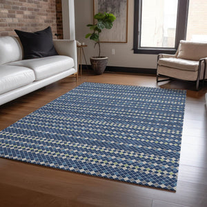 HomeRoots 5' Navy Blue and Mint Green Striped Indoor Outdoor Area Rug – Durable, Washable, Stylish Décor Solution 5' X 8' 610547