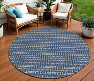 HomeRoots 5' Navy Blue and Mint Green Striped Indoor Outdoor Area Rug – Durable, Washable, Stylish Décor Solution 8' Round 610548