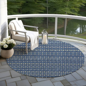 HomeRoots 5' Navy Blue and Mint Green Striped Indoor Outdoor Area Rug – Durable, Washable, Stylish Décor Solution 8' Round 610548