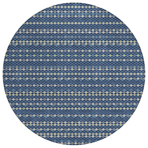 HomeRoots 5' Navy Blue and Mint Green Striped Indoor Outdoor Area Rug – Durable, Washable, Stylish Décor Solution 8' Round 610548