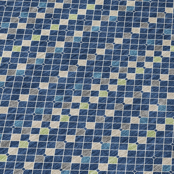 HomeRoots 5' Navy Blue and Mint Green Striped Indoor Outdoor Area Rug – Durable, Washable, Stylish Décor Solution 8' Round 610548