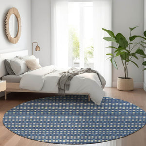 HomeRoots 5' Navy Blue and Mint Green Striped Indoor Outdoor Area Rug – Durable, Washable, Stylish Décor Solution 8' Round 610548