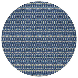 HomeRoots 5' Navy Blue and Mint Green Striped Indoor Outdoor Area Rug – Durable, Washable, Stylish Décor Solution 8' Round 610548