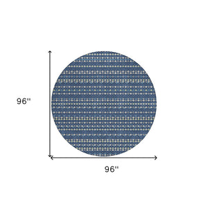 HomeRoots 5' Navy Blue and Mint Green Striped Indoor Outdoor Area Rug – Durable, Washable, Stylish Décor Solution 8' Round 610548