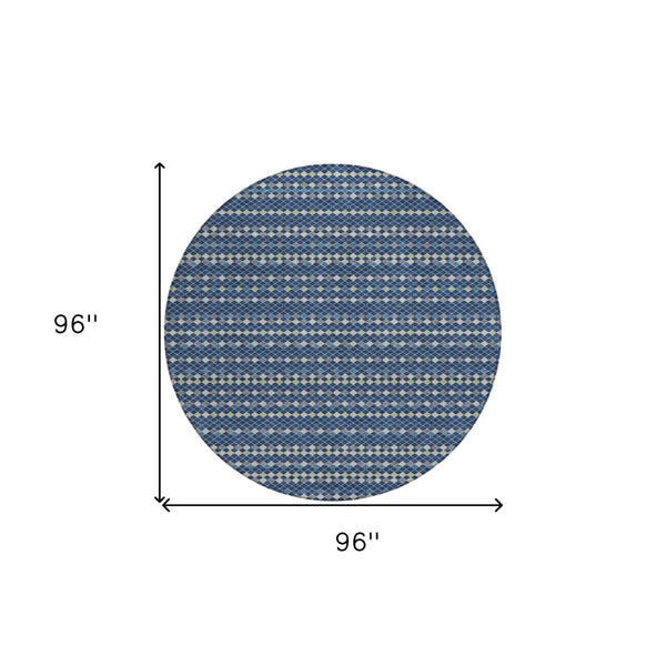 HomeRoots 5' Navy Blue and Mint Green Striped Indoor Outdoor Area Rug – Durable, Washable, Stylish Décor Solution 8' Round 610548