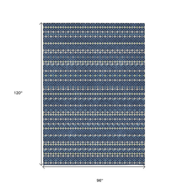 HomeRoots 5' Navy Blue and Mint Green Striped Indoor Outdoor Area Rug – Durable, Washable, Stylish Décor Solution 8' X 10' 610549