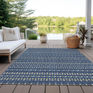 HomeRoots 5' Navy Blue and Mint Green Striped Indoor Outdoor Area Rug – Durable, Washable, Stylish Décor Solution 8' X 10' 610549