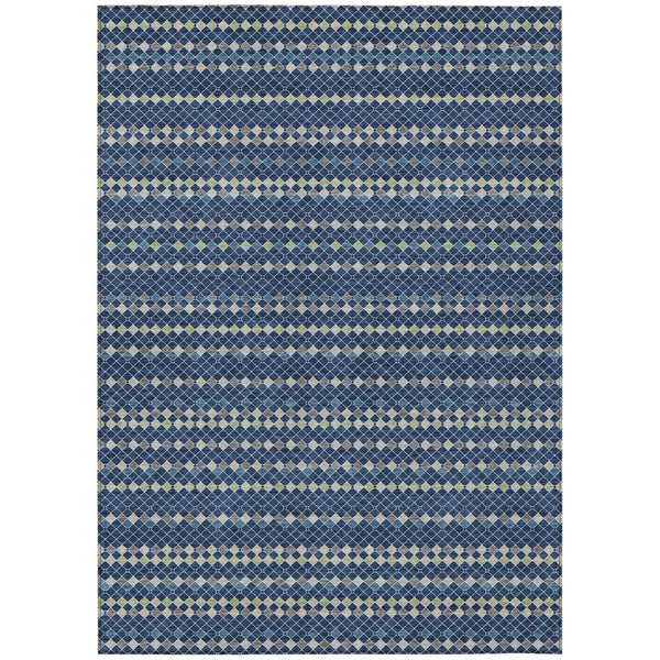 HomeRoots 5' Navy Blue and Mint Green Striped Indoor Outdoor Area Rug – Durable, Washable, Stylish Décor Solution 8' X 10' 610549