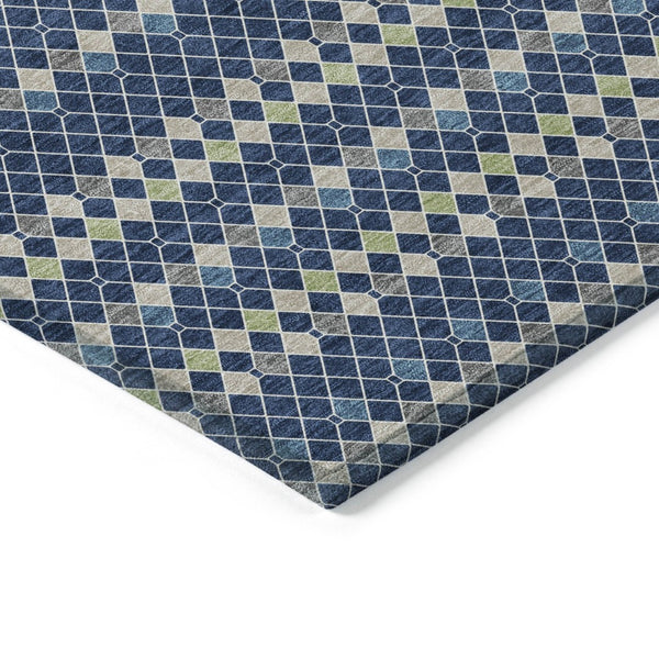 HomeRoots 5' Navy Blue and Mint Green Striped Indoor Outdoor Area Rug – Durable, Washable, Stylish Décor Solution 8' X 10' 610549