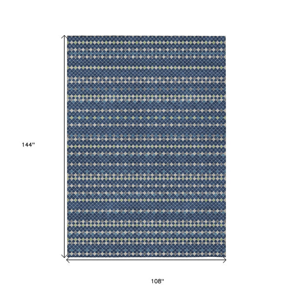 HomeRoots 5' Navy Blue and Mint Green Striped Indoor Outdoor Area Rug – Durable, Washable, Stylish Décor Solution 9' X 12' 610550