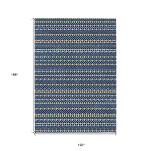 HomeRoots 5' Navy Blue and Mint Green Striped Indoor Outdoor Area Rug – Durable, Washable, Stylish Décor Solution 10' X 14' 610551