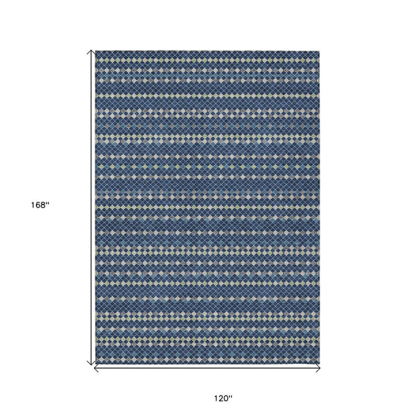 HomeRoots 5' Navy Blue and Mint Green Striped Indoor Outdoor Area Rug – Durable, Washable, Stylish Décor Solution 10' X 14' 610551
