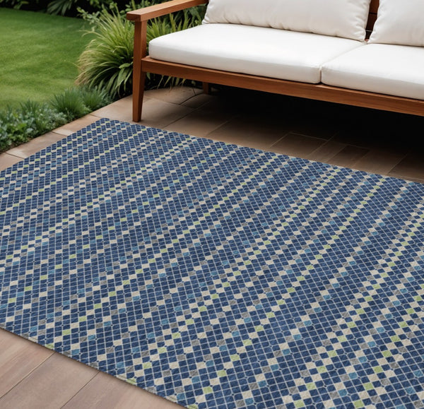 HomeRoots 5' Navy Blue and Mint Green Striped Indoor Outdoor Area Rug – Durable, Washable, Stylish Décor Solution 10' X 14' 610551