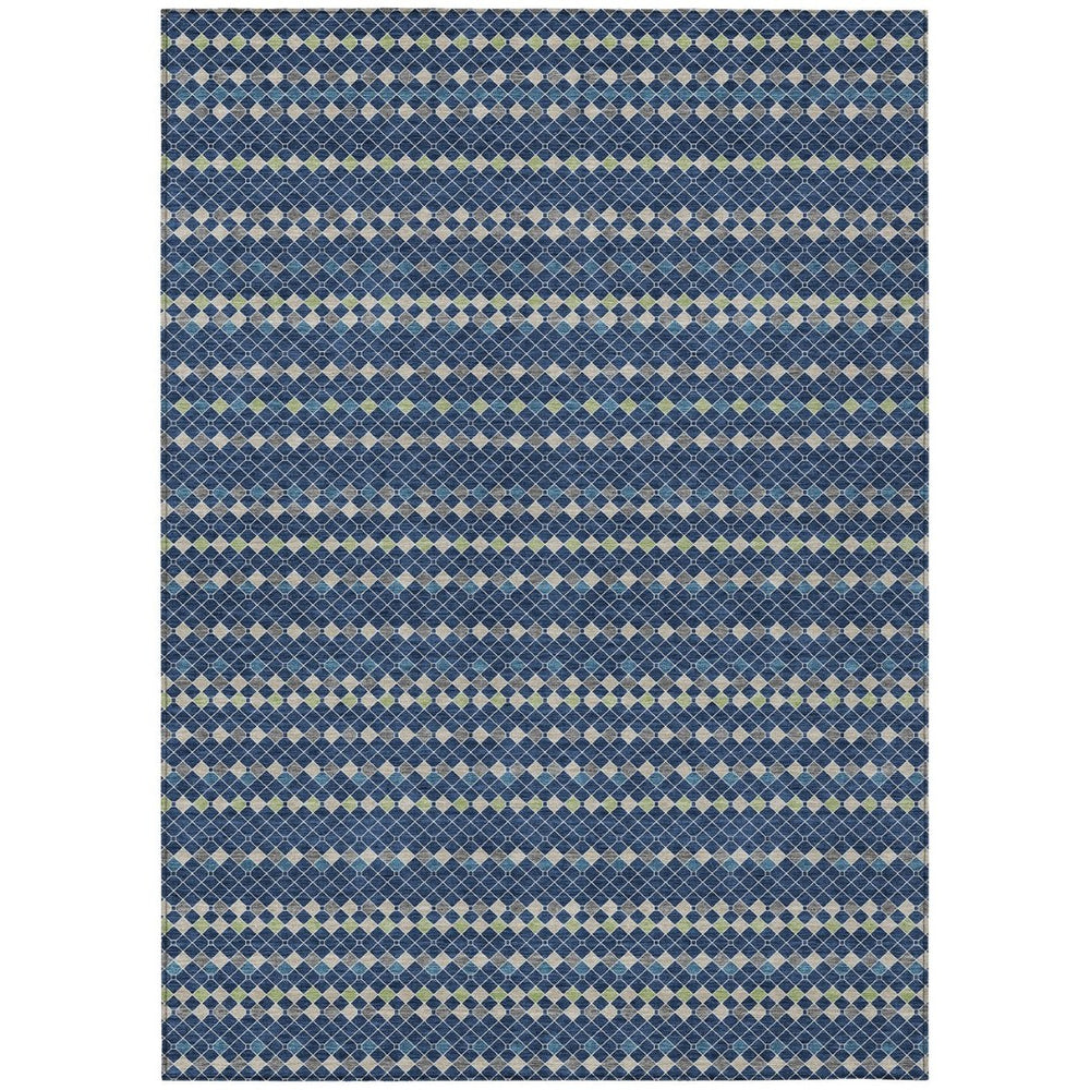 HomeRoots 5' Navy Blue and Mint Green Striped Indoor Outdoor Area Rug – Durable, Washable, Stylish Décor Solution 10' X 14' 610551