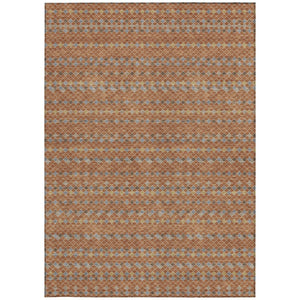 HomeRoots 5' Vibrant Orange and Taupe Striped Washable Area Rug for Indoor and Outdoor Spaces, Durable Style 5' X 8' 610559