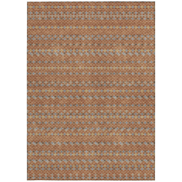 HomeRoots 5' Vibrant Orange and Taupe Striped Washable Area Rug for Indoor and Outdoor Spaces, Durable Style 5' X 8' 610559
