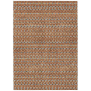 HomeRoots 5' Vibrant Orange and Taupe Striped Washable Area Rug for Indoor and Outdoor Spaces, Durable Style 5' X 8' 610559