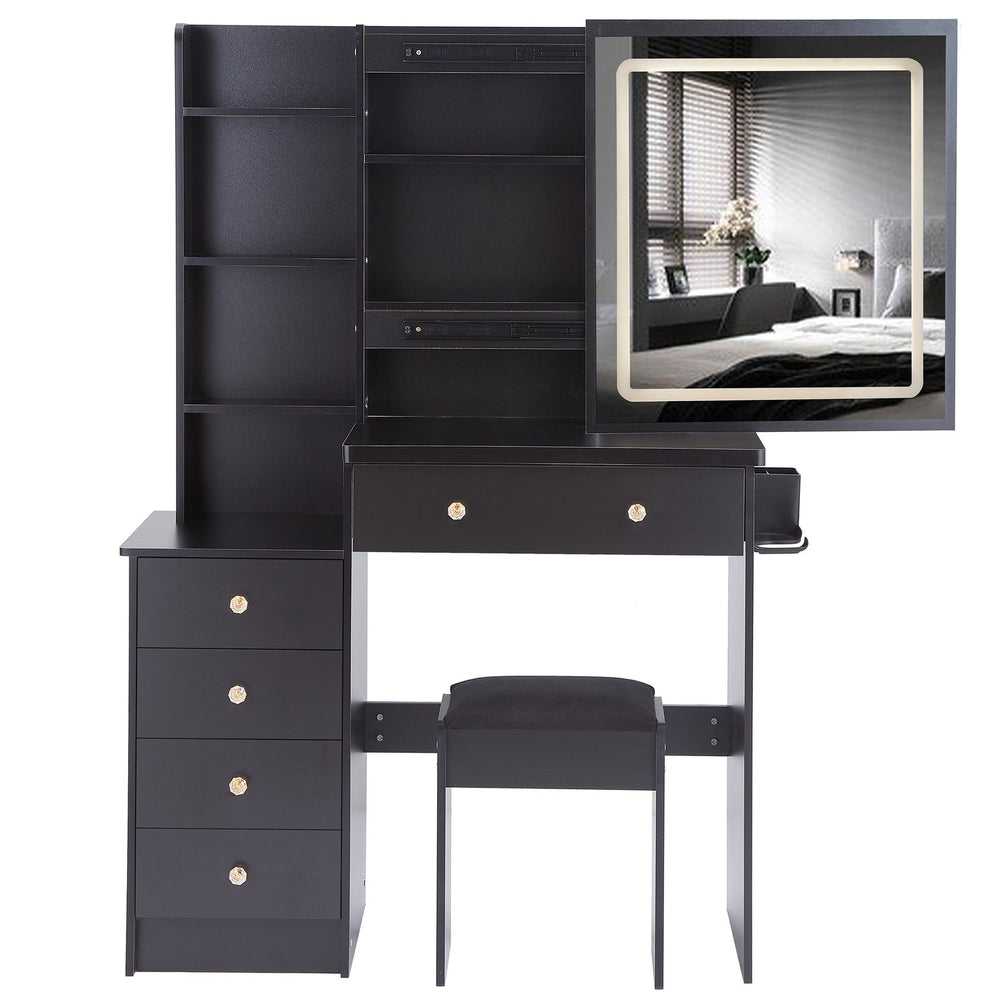 English Elm 37" Designer Vanity Set With Cushioned Stool, Touch Control Led Mirror, Usb Ports & Hair Dryer Stand W936P224320