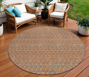 HomeRoots 5' Vibrant Orange and Taupe Striped Washable Area Rug for Indoor and Outdoor Spaces, Durable Style 8' Round 610560