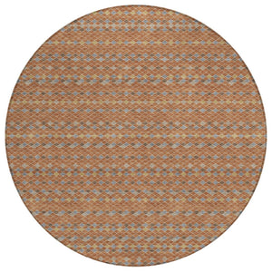 HomeRoots 5' Vibrant Orange and Taupe Striped Washable Area Rug for Indoor and Outdoor Spaces, Durable Style 8' Round 610560