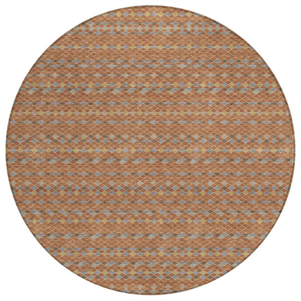HomeRoots 5' Vibrant Orange and Taupe Striped Washable Area Rug for Indoor and Outdoor Spaces, Durable Style 8' Round 610560