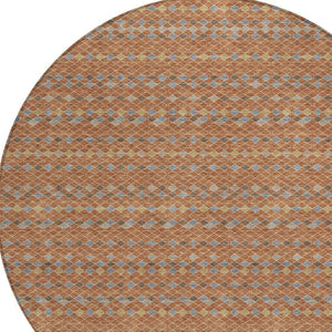HomeRoots 5' Vibrant Orange and Taupe Striped Washable Area Rug for Indoor and Outdoor Spaces, Durable Style 8' Round 610560