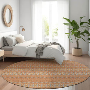 HomeRoots 5' Vibrant Orange and Taupe Striped Washable Area Rug for Indoor and Outdoor Spaces, Durable Style 8' Round 610560