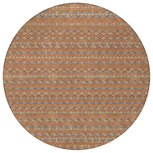 HomeRoots 5' Vibrant Orange and Taupe Striped Washable Area Rug for Indoor and Outdoor Spaces, Durable Style 8' Round 610560