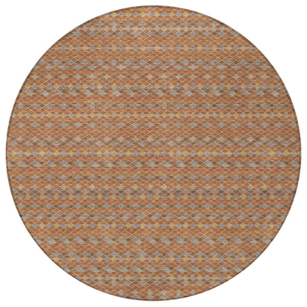HomeRoots 5' Vibrant Orange and Taupe Striped Washable Area Rug for Indoor and Outdoor Spaces, Durable Style 8' Round 610560
